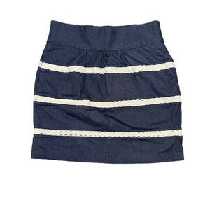 Banana Republic Elastic Waist Chambray Cotton Blend Skirt With Crochet Detail 4